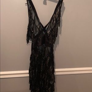 Sequence-Mesh Ruffles Black Dress